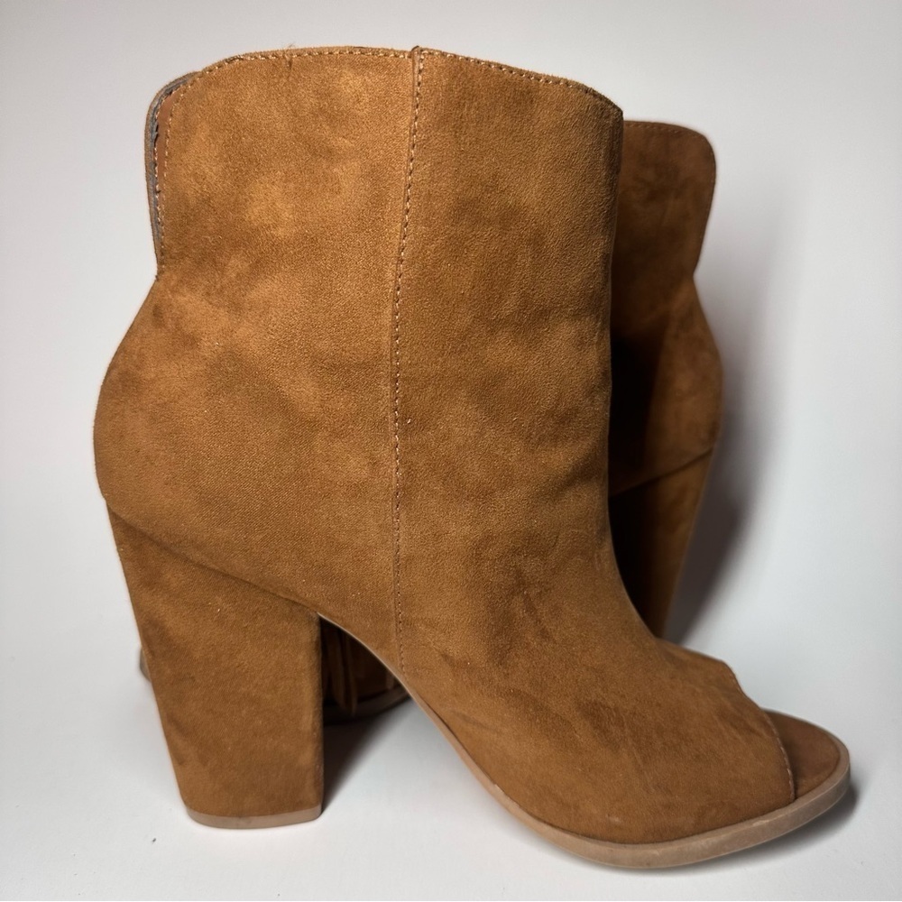 DV Dolce Vita Boots Womens 7.5 Fringe Booties Brown Leather Peep Toe Heeled Boho - Picture 5 of 12
